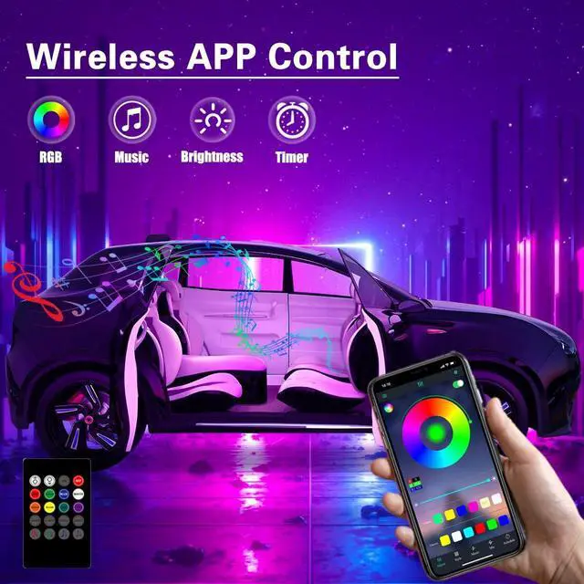 Alt view image 5 of 7 - _Mega Brand Interior Car Lights with Wireless APP and Remote Control, 5 in 1 RGB Ambient Lighting Kit with 236 inches Fiber Optic, 16 Million Colors Car Neon Strip with Music Mode