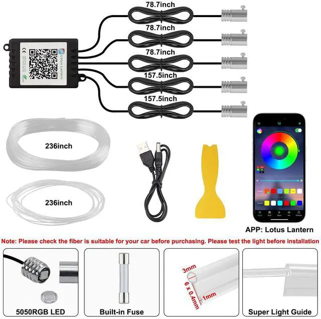 Alt view image 6 of 7 - _Mega Brand Interior Car Lights with Wireless APP and Remote Control, 5 in 1 RGB Ambient Lighting Kit with 236 inches Fiber Optic, 16 Million Colors Car Neon Strip with Music Mode