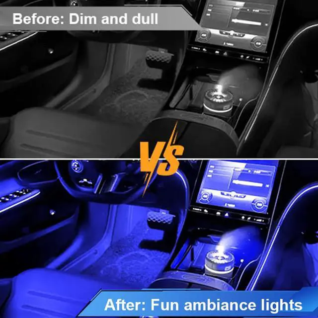 Alt view image 4 of 7 - _Mega Brand 4PCS Wireless Led Lights for Car with Remote,8 Colors Changing RGB Car Led Lights Interior, Rechargeable Dimmable Cars Ambient Lighting,Underseat Footwell Decor