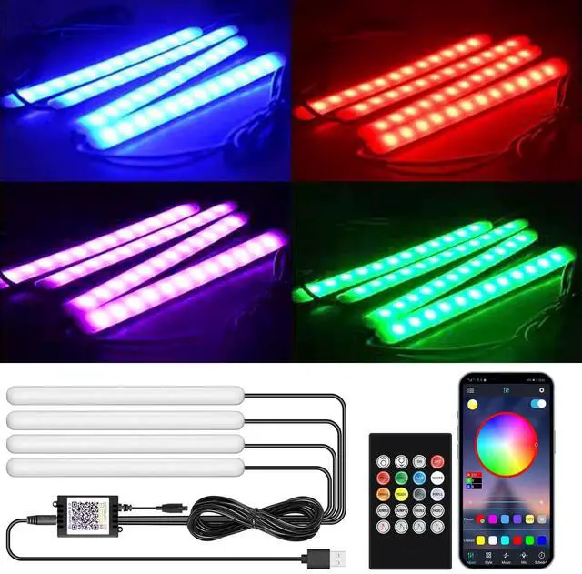 Main image of _Mega Brand Car Led Light Interior Under Dash Foot Well Light RGB, 29 Modes Static/Gradient/Strobe, Music Sync, with Controller App Timer, USB 5V, Inside Car Lighting