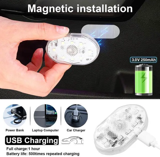 Alt view image 6 of 7 - _Mega Brand 4PCS Wireless Led Lights for Car with Remote,8 Colors Changing RGB Car Led Lights Interior, Rechargeable Dimmable Cars Ambient Lighting,Underseat Footwell Decor