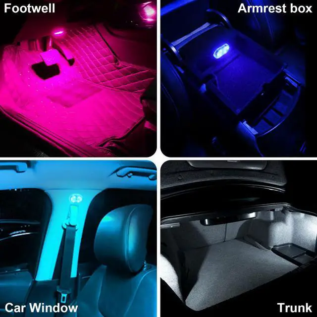 Alt view image 7 of 7 - _Mega Brand 4PCS Wireless Led Lights for Car with Remote,8 Colors Changing RGB Car Led Lights Interior, Rechargeable Dimmable Cars Ambient Lighting,Underseat Footwell Decor