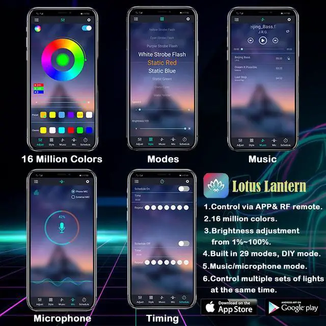 Alt view image 3 of 7 - _Mega Brand Interior Car LED Strip Lights, RGB 6 in 1 Ambient Lighting Kits with 315 inches Fiber Optic, 16 Million Colors Car Interior Lights with Wireless APP and Remote Control, Sync to Music