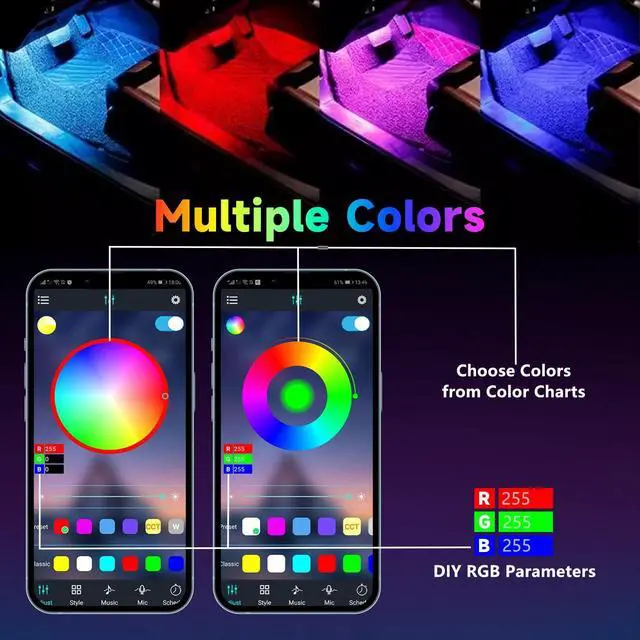 Alt view image 3 of 7 - _Mega Brand Car Led Light Interior Under Dash Foot Well Light RGB, 29 Modes Static/Gradient/Strobe, Music Sync, with Controller App Timer, USB 5V, Inside Car Lighting