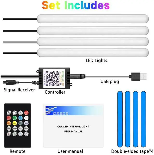 Alt view image 7 of 7 - _Mega Brand Car Led Light Interior Under Dash Foot Well Light RGB, 29 Modes Static/Gradient/Strobe, Music Sync, with Controller App Timer, USB 5V, Inside Car Lighting