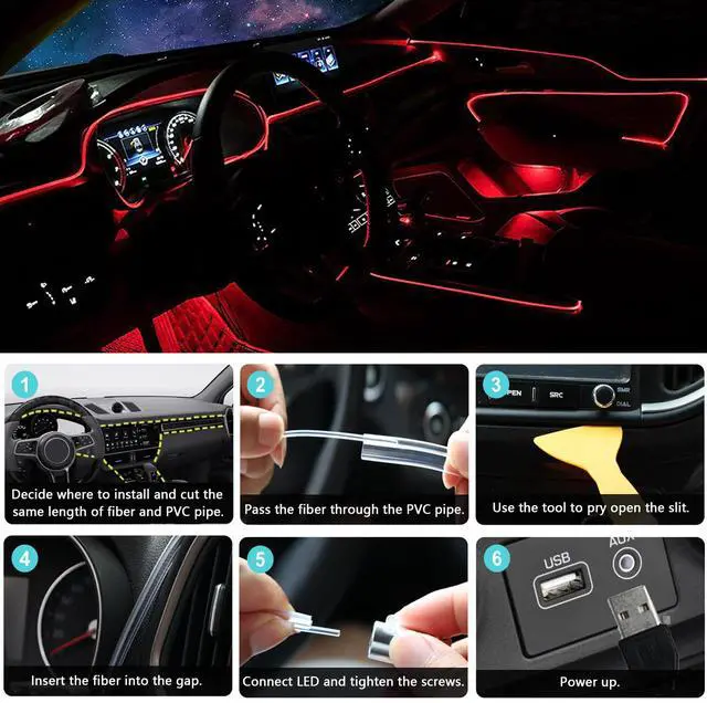 Alt view image 7 of 7 - _Mega Brand Interior Car LED Strip Lights, RGB 6 in 1 Ambient Lighting Kits with 315 inches Fiber Optic, 16 Million Colors Car Interior Lights with Wireless APP and Remote Control, Sync to Music