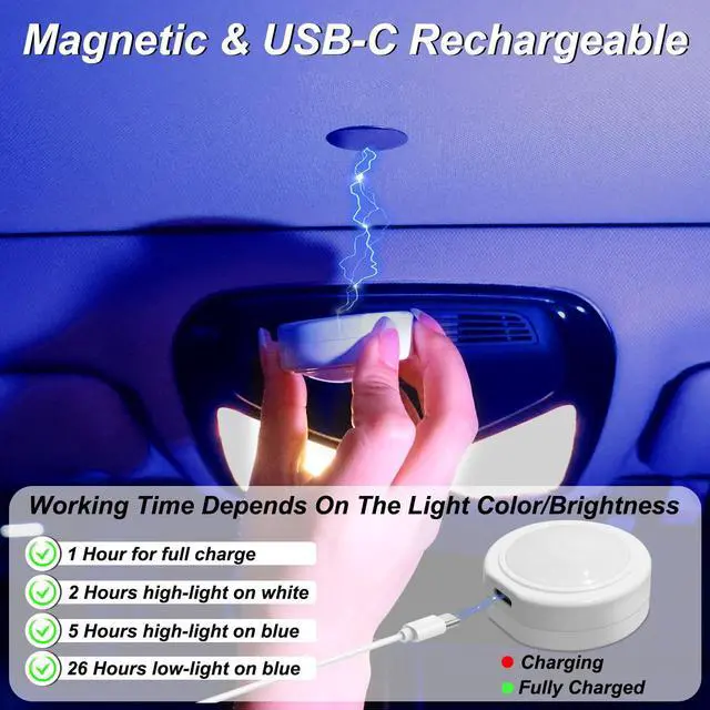 Alt view image 4 of 7 - _Mega Brand 4PCS Wireless Car LED Lights with Remote Control,16 Colors Interior Car Led Puck Lights,Rechargeable Ambient Lighting Kit with Dimmer & Timer,Inside Night Lamp for Vehicle Home Decoration