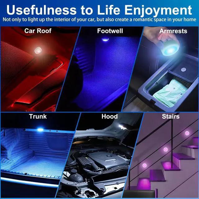 Alt view image 5 of 7 - _Mega Brand 4PCS Wireless Car LED Lights with Remote Control,16 Colors Interior Car Led Puck Lights,Rechargeable Ambient Lighting Kit with Dimmer & Timer,Inside Night Lamp for Vehicle Home Decoration