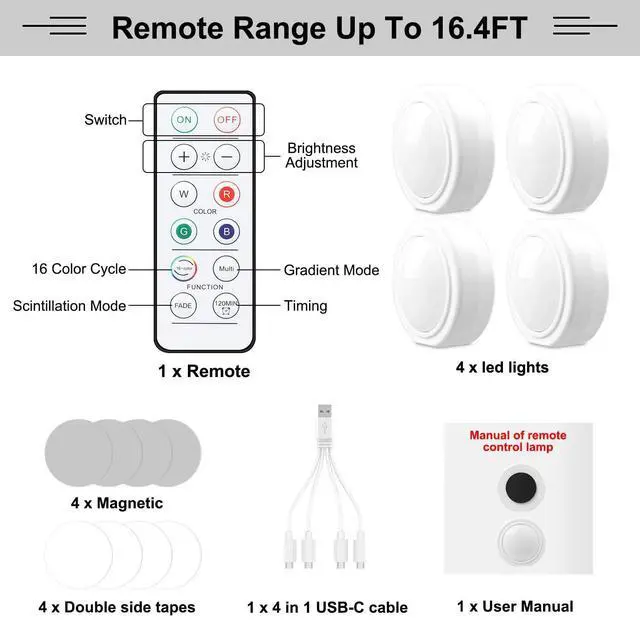 Alt view image 7 of 7 - _Mega Brand 4PCS Wireless Car LED Lights with Remote Control,16 Colors Interior Car Led Puck Lights,Rechargeable Ambient Lighting Kit with Dimmer & Timer,Inside Night Lamp for Vehicle Home Decoration