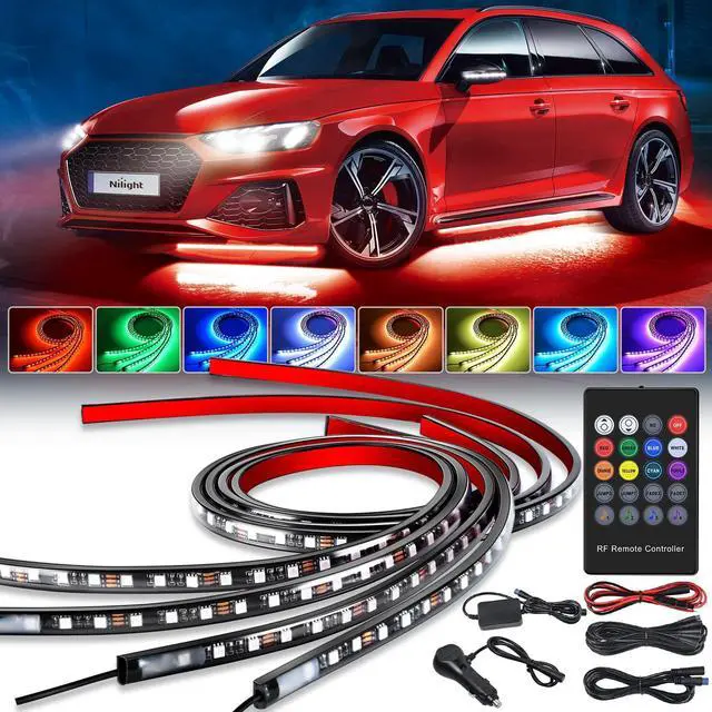 Main image of _Mega Brand 4Pcs Car Underglow Neon Accent Strip Lights 252 LEDs RGB 8 Color Sound Active Function Music Mode with Wireless Remote Control Underbody Light Strips for Cars Van SUV Truck