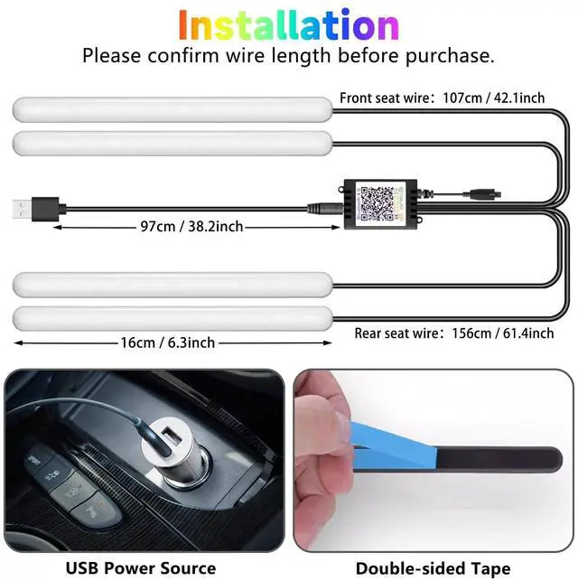 Alt view image 6 of 7 - _Mega Brand Car Led Light Interior Under Dash Foot Well Light RGB, 29 Modes Static/Gradient/Strobe, Music Sync, with Controller App Timer, USB 5V, Inside Car Lighting
