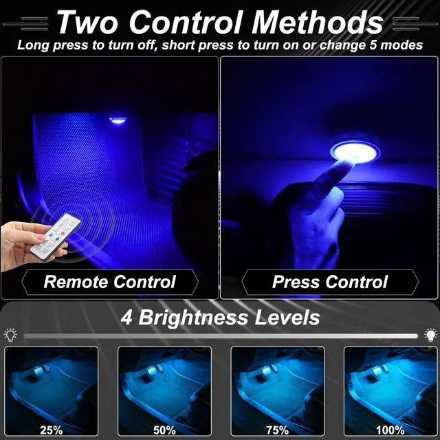 Alt view image 3 of 7 - _Mega Brand 4PCS Wireless Car LED Lights with Remote Control,16 Colors Interior Car Led Puck Lights,Rechargeable Ambient Lighting Kit with Dimmer & Timer,Inside Night Lamp for Vehicle Home Decoration