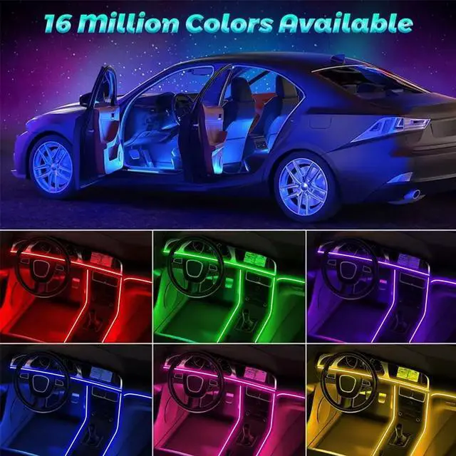 Alt view image 2 of 7 - _Mega Brand Car LED Interior Strip Lights, RGB Car Interior LED Light Wireless APP and Remote Control, 5 in 1 Ambient Lighting Kit with 236 Inches Fiber Optic, EL Wire Lights for Car Inside
