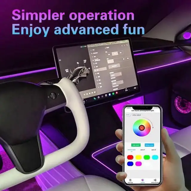 Alt view image 3 of 7 - _Mega Brand Car LED Interior Strip Lights, RGB Car Interior LED Light Wireless APP and Remote Control, 5 in 1 Ambient Lighting Kit with 236 Inches Fiber Optic, EL Wire Lights for Car Inside