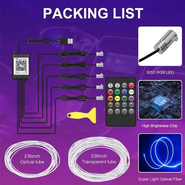 Alt view image 4 of 7 - _Mega Brand Car LED Interior Strip Lights, RGB Car Interior LED Light Wireless APP and Remote Control, 5 in 1 Ambient Lighting Kit with 236 Inches Fiber Optic, EL Wire Lights for Car Inside