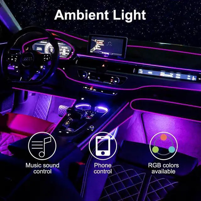 Alt view image 7 of 7 - _Mega Brand Car LED Interior Strip Lights, RGB Car Interior LED Light Wireless APP and Remote Control, 5 in 1 Ambient Lighting Kit with 236 Inches Fiber Optic, EL Wire Lights for Car Inside