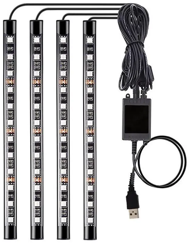 Main image of _Mega Brand Led Interior Car Lights, Controller Led Lights for Cars, Multicolor Music Underglow Lighting Kits with Wireless Control and Sound Active Function, 4pcs 48 USB LED Interior Lights, DC 5V