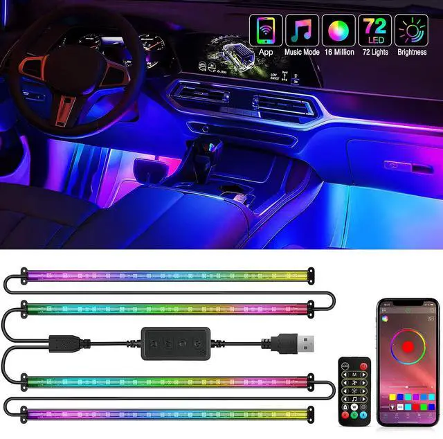 Main image of _Mega Brand 72 LED USB Interior Strip Lights Dream Color RGB-IC 12V DC with App RF Remote Control Multicolor Footwell Under Dash Chasing Inside Light Kits 2Lines Music Sync Mode for Cars Truck ATV UTV