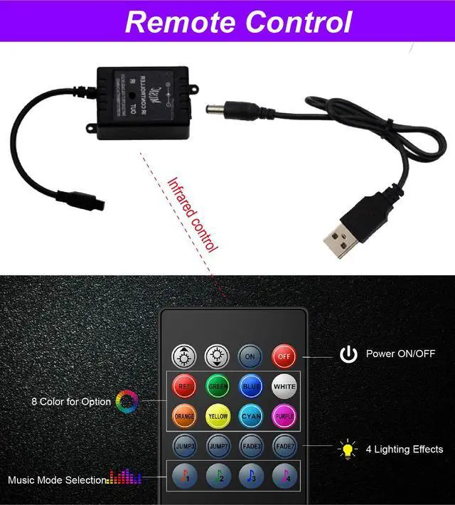 Alt view image 5 of 7 - _Mega Brand Led Interior Car Lights, Controller Led Lights for Cars, Multicolor Music Underglow Lighting Kits with Wireless Control and Sound Active Function, 4pcs 48 USB LED Interior Lights, DC 5V