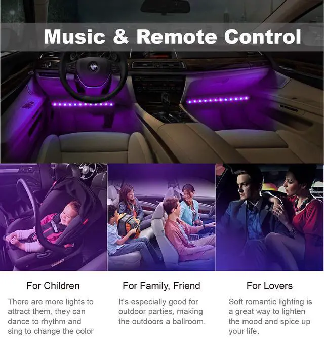 Alt view image 6 of 7 - _Mega Brand Led Interior Car Lights, Controller Led Lights for Cars, Multicolor Music Underglow Lighting Kits with Wireless Control and Sound Active Function, 4pcs 48 USB LED Interior Lights, DC 5V