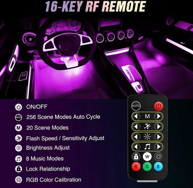 Alt view image 5 of 7 - _Mega Brand 72 LED USB Interior Strip Lights Dream Color RGB-IC 12V DC with App RF Remote Control Multicolor Footwell Under Dash Chasing Inside Light Kits 2Lines Music Sync Mode for Cars Truck ATV UTV