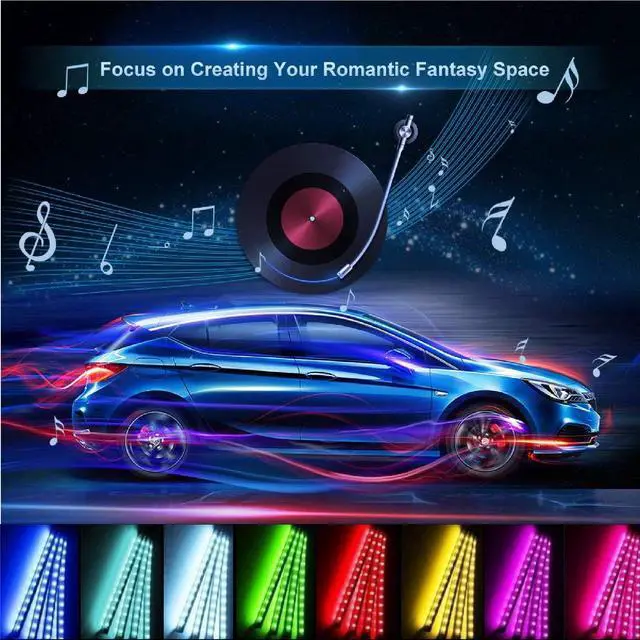 Alt view image 7 of 7 - _Mega Brand Led Interior Car Lights, Controller Led Lights for Cars, Multicolor Music Underglow Lighting Kits with Wireless Control and Sound Active Function, 4pcs 48 USB LED Interior Lights, DC 5V