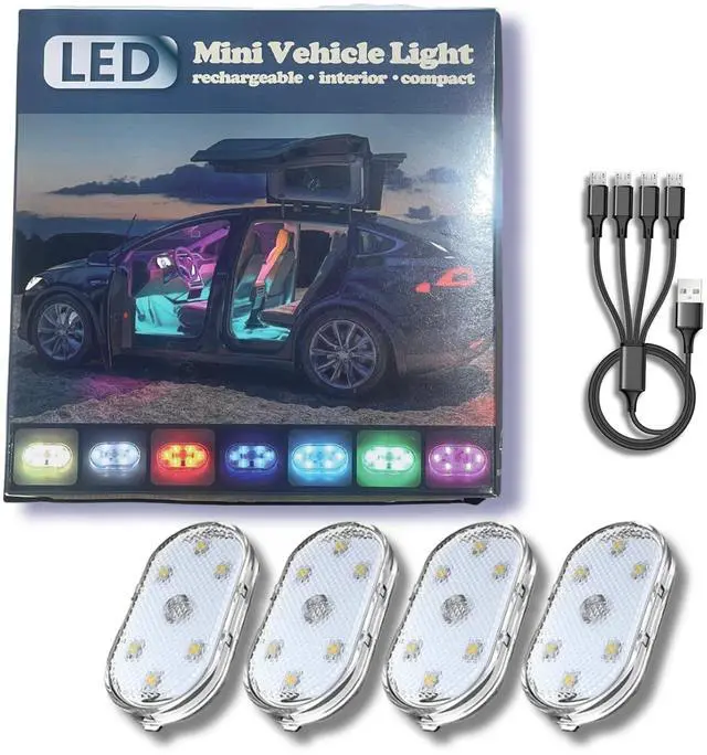 Main image of _Mega Brand Wireless Rechargeable Led Lights for Car with Usb 4-Way Easy Charger I 7-Color Car Led Lights Interior Car Accessories for Women&Men I Magnetic Interior Car Lights for Ambient Lighting Car