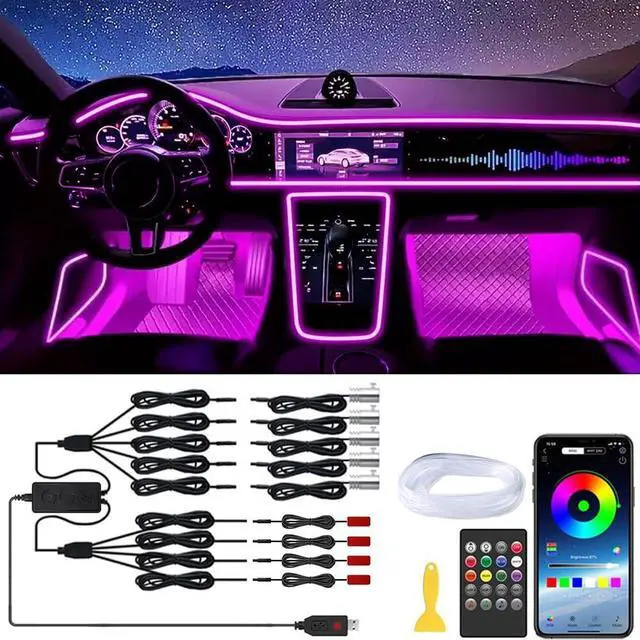 Main image of _Mega Brand Car LED Interior Strip Lights, RGB Car Interior LED Light Wireless APP and Remote Control, 9 in 1 Ambient Lighting Kit with 236 Inches Fiber Optic, EL Wire Lights for Car Inside