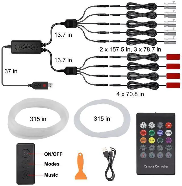 Alt view image 7 of 7 - Interior Car LED Lights, 9 in 1 RGB Wireless Ambient Lighting Kit, USB 12V