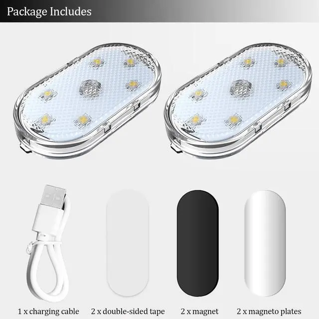 Alt view image 5 of 6 - 2 PCS Car Led Lights Interior,White Ambient Lighting Car Interior,USB Rechargeable Car Interior Reading Light,Portable Led Lights for Car