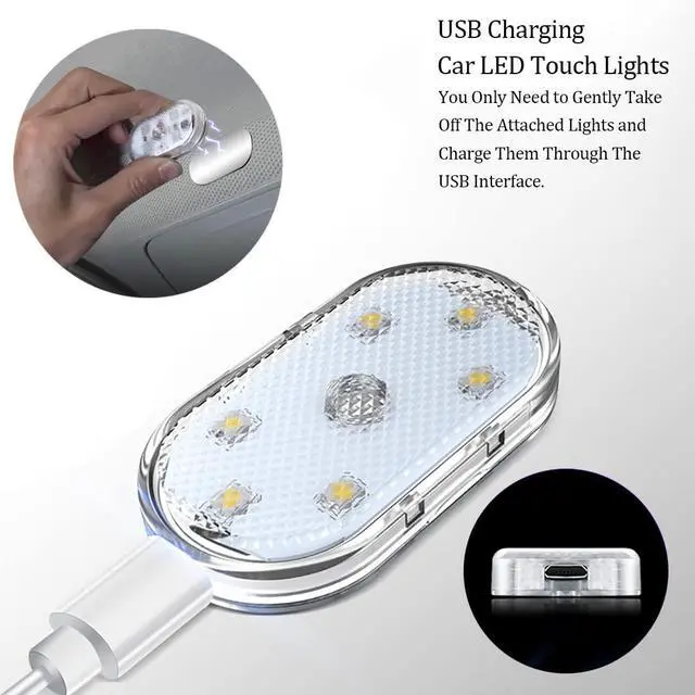 Alt view image 4 of 6 - 2 PCS Car Led Lights Interior,White Ambient Lighting Car Interior,USB Rechargeable Car Interior Reading Light,Portable Led Lights for Car