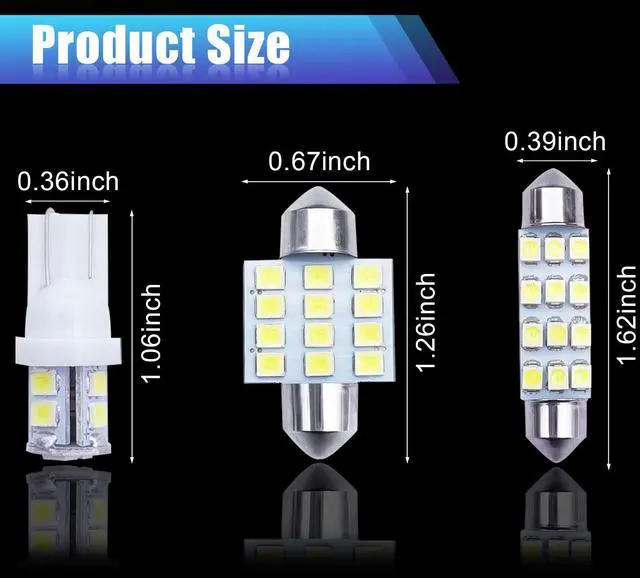 Alt view image 2 of 6 - Car Led Bulb, Led Combination Set of 24 Sets, for Car Interior/Indoor Map Dome/ Trunk / License Lights, Etc. (White)
