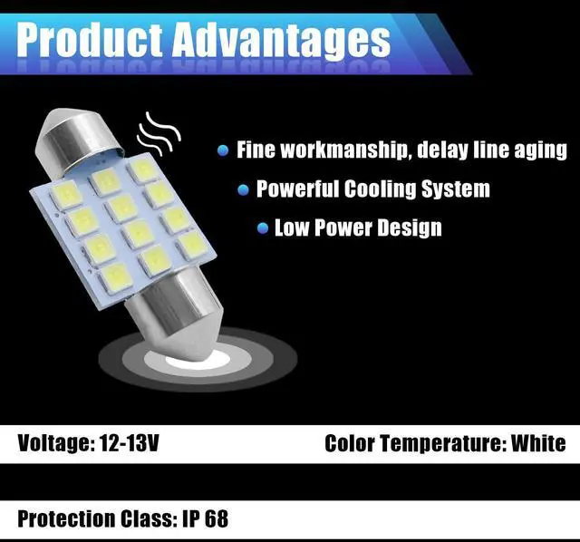 Alt view image 3 of 6 - Car Led Bulb, Led Combination Set of 24 Sets, for Car Interior/Indoor Map Dome/ Trunk / License Lights, Etc. (White)