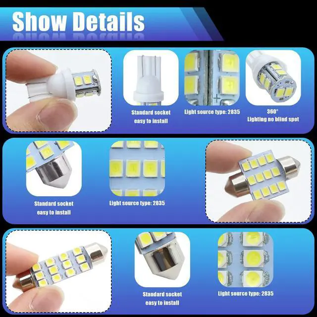 Alt view image 4 of 6 - Car Led Bulb, Led Combination Set of 24 Sets, for Car Interior/Indoor Map Dome/ Trunk / License Lights, Etc. (White)