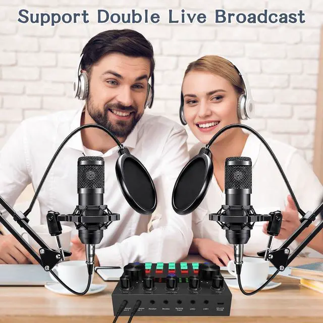 Alt view image 2 of 7 - _Mega Brand Podcast Equipment Bundle For 2, Audio Interface with Cardioid Designer BM800 Mic for Gamer and All-In-One DJ Mixer, perfect for Live Streaming, Singing, YouTube, Gaming