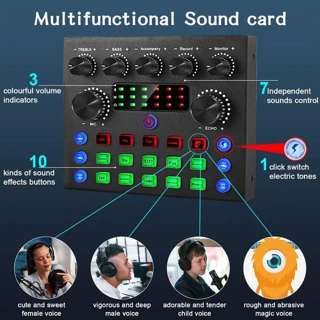 Alt view image 4 of 7 - _Mega Brand Podcast Equipment Bundle For 2, Audio Interface with Cardioid Designer BM800 Mic for Gamer and All-In-One DJ Mixer, perfect for Live Streaming, Singing, YouTube, Gaming