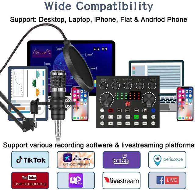 Alt view image 5 of 7 - _Mega Brand Podcast Equipment Bundle For 2, Audio Interface with Cardioid Designer BM800 Mic for Gamer and All-In-One DJ Mixer, perfect for Live Streaming, Singing, YouTube, Gaming