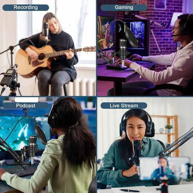 Alt view image 6 of 7 - _Mega Brand Podcast Equipment Bundle For 2, Audio Interface with Cardioid Designer BM800 Mic for Gamer and All-In-One DJ Mixer, perfect for Live Streaming, Singing, YouTube, Gaming