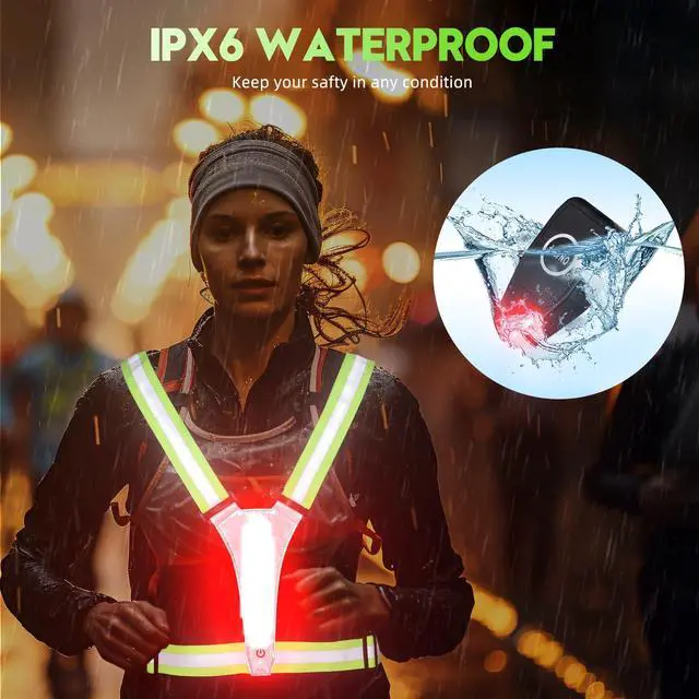 Alt view image 5 of 5 - _Mega Brand LED Reflective Vest Running Gear,High Visibility Reflective Running vest,5 Lights Colors Rechargeable Safety Running Vests for Walking Running Cycling Jogging,Adjustable for Men Women Kids
