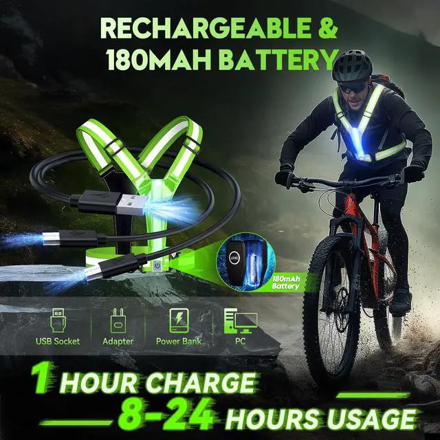 Alt view image 4 of 5 - _Mega Brand LED Reflective Vest Running Gear,High Visibility Reflective Running vest,5 Lights Colors Rechargeable Safety Running Vests for Walking Running Cycling Jogging,Adjustable for Men Women Kids