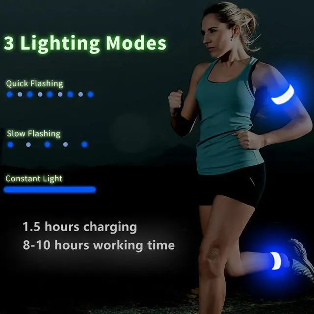 Alt view image 3 of 7 - _Mega Brand 2 Pack USB-C Rechargeable Safety Lights for Runners, 360° Reflective LED Bracelets Armbands Reflectors for Walking at Night