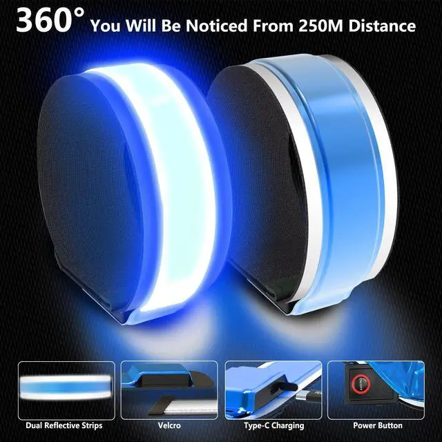 Alt view image 5 of 7 - _Mega Brand 2 Pack USB-C Rechargeable Safety Lights for Runners, 360° Reflective LED Bracelets Armbands Reflectors for Walking at Night