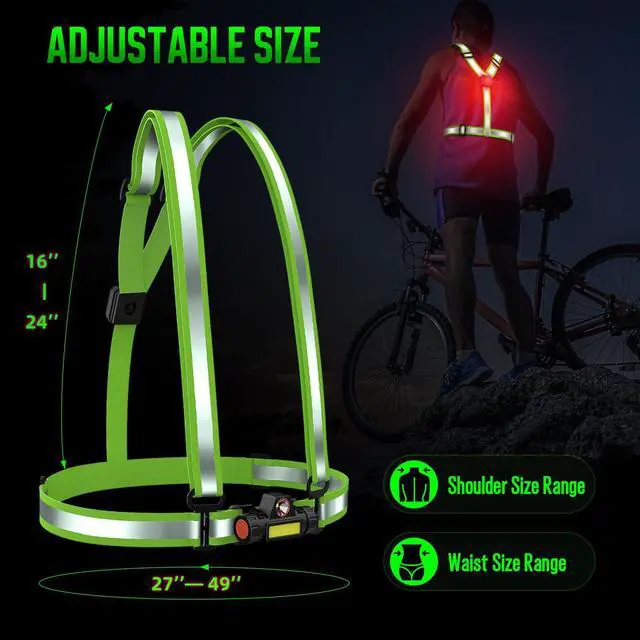 Alt view image 5 of 7 - _Mega Brand Running Lights for Runners,Reflective Vest with LED Chest LightBack Warning Light,High Visibility Running Gear with USB Charging for Walking Running Cycling,Adjustable for Men Women Kids