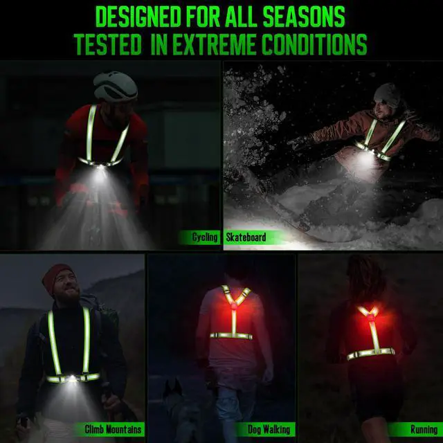 Alt view image 7 of 7 - _Mega Brand Running Lights for Runners,Reflective Vest with LED Chest LightBack Warning Light,High Visibility Running Gear with USB Charging for Walking Running Cycling,Adjustable for Men Women Kids
