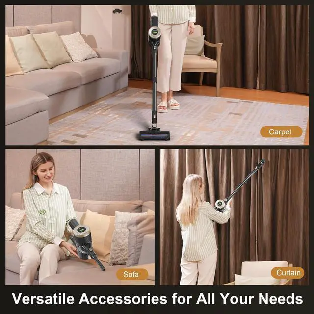 Alt view image 4 of 6 - _Mega Brand Cordless Stick Vacuum Cleaner, 30KPa Handheld 2200mAh Rechargeable Battery Lightweight Small Vac Electirc Broom, 40Mins Runtime for Home Hard Floor Carpet Pet Hair Cleaning, LED Screen