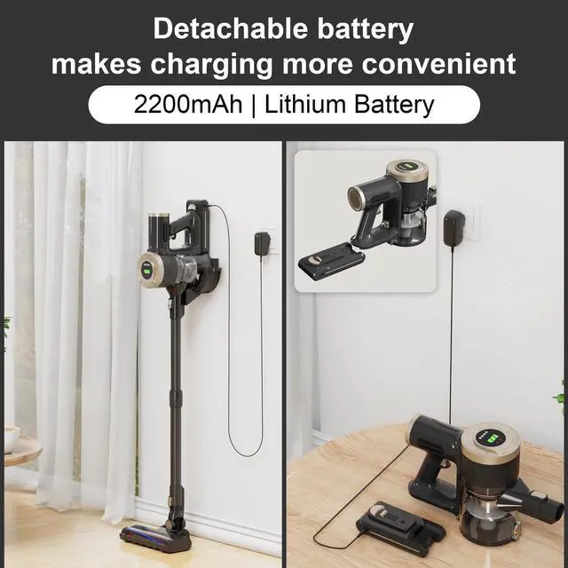 Alt view image 5 of 6 - _Mega Brand Cordless Stick Vacuum Cleaner, 30KPa Handheld 2200mAh Rechargeable Battery Lightweight Small Vac Electirc Broom, 40Mins Runtime for Home Hard Floor Carpet Pet Hair Cleaning, LED Screen