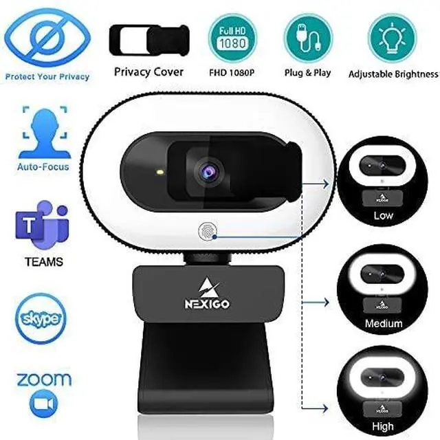 Alt view image 3 of 6 - _Mega Brand StreamCam N930E with Software, 1080P Webcam with Ring Light and Privacy Cover, Auto-Focus, Plug and Play, Web Camera for Online Learning, Zoom Meeting Skype Teams, PC Mac Laptop Desktop