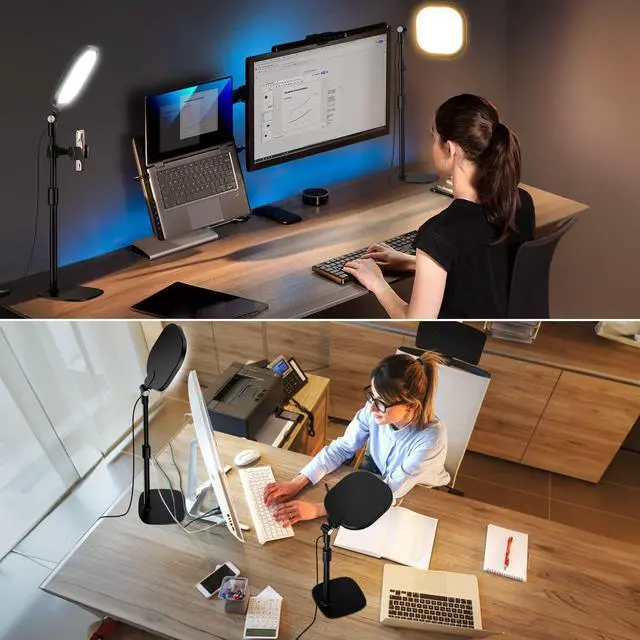 Alt view image 3 of 7 - 2 Packs Video Conference Lights for Zoom Meeting, LitONES Podcast Lighting Kit for Working from Home Office, Desktop Video Light with Stand and Phone Holder CRI 97.8