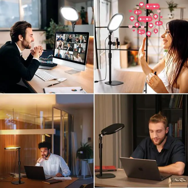 Alt view image 4 of 7 - 2 Packs Video Conference Lights for Zoom Meeting, LitONES Podcast Lighting Kit for Working from Home Office, Desktop Video Light with Stand and Phone Holder CRI 97.8