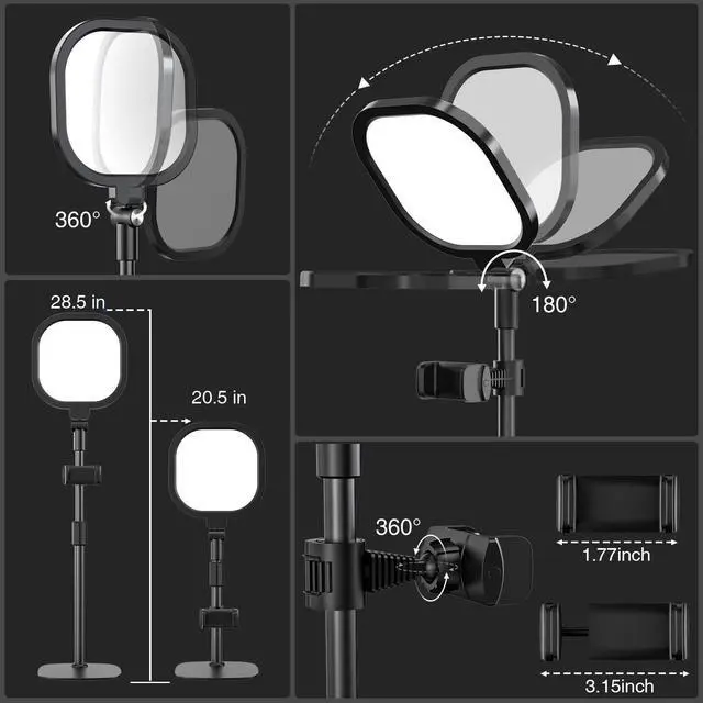 Alt view image 7 of 7 - 2 Packs Video Conference Lights for Zoom Meeting, LitONES Podcast Lighting Kit for Working from Home Office, Desktop Video Light with Stand and Phone Holder CRI 97.8